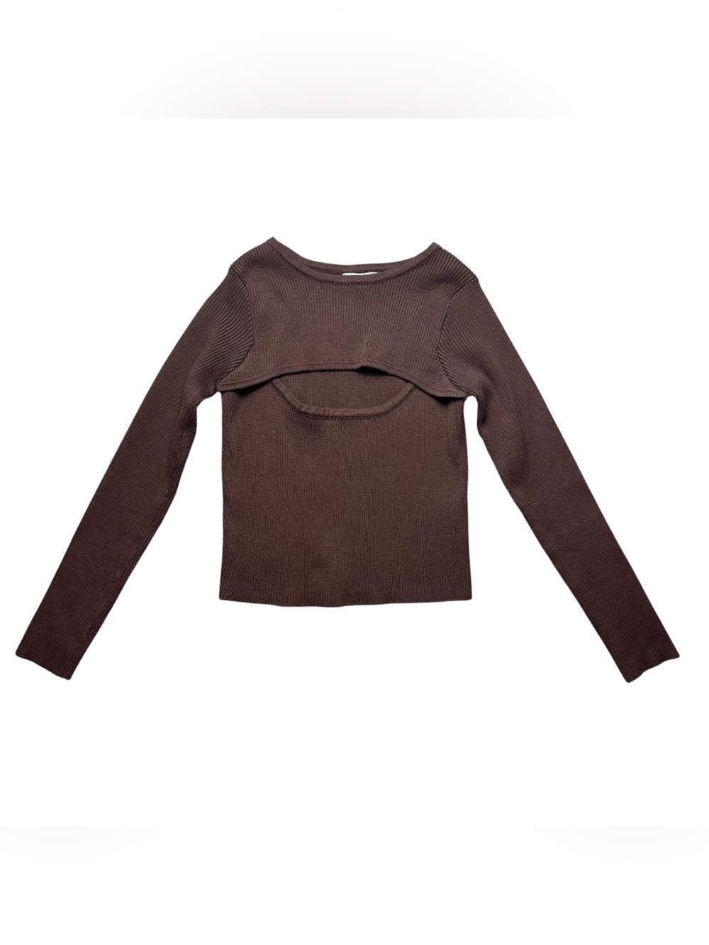 Lucca Ribbed Chocolate Brown Knit Long Sleeve Sweater with Cutout Front Size M